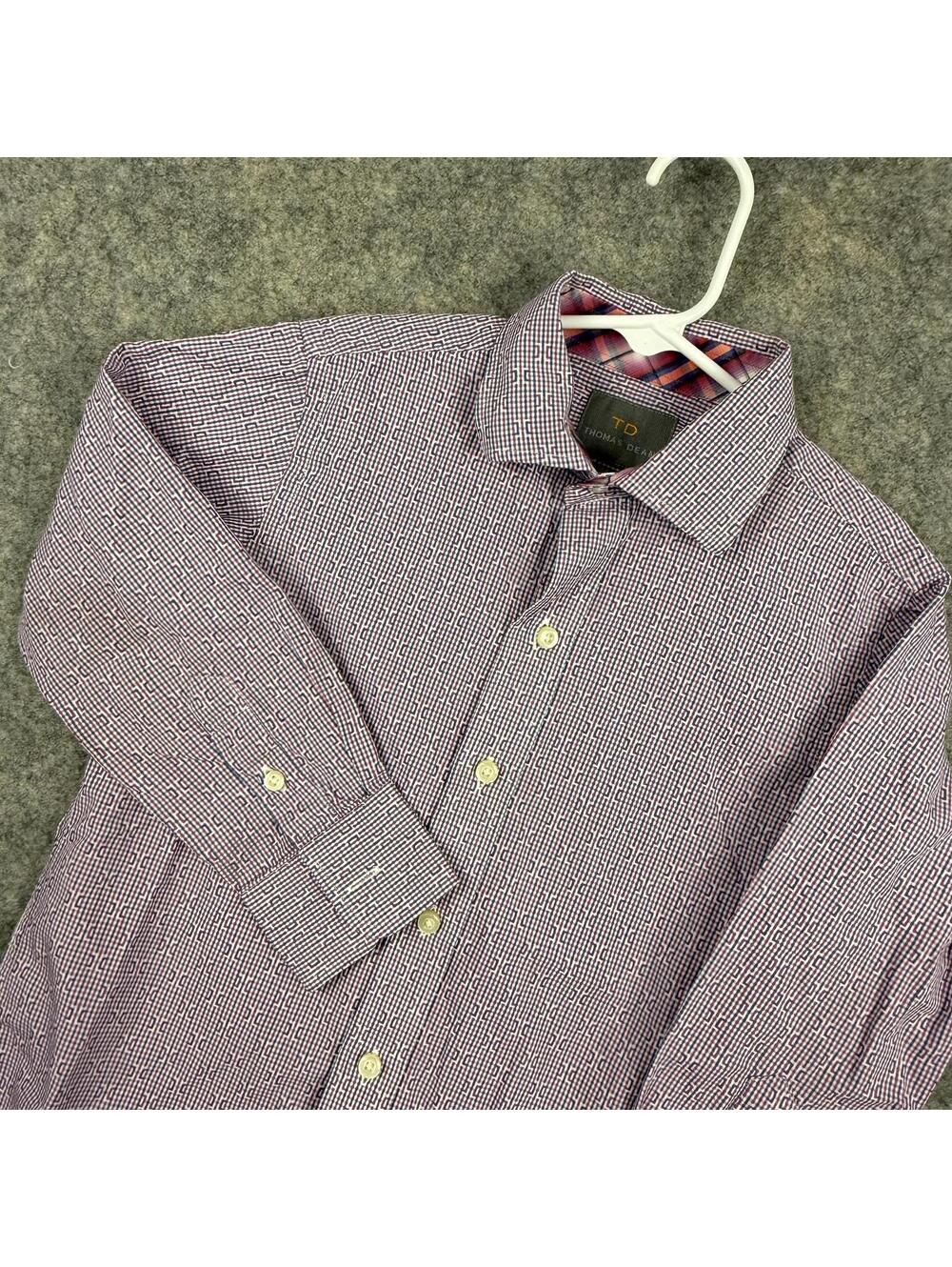 Thomas Dean Boy’s Long Sleeve Button Shirt Red Navy Blue Plaid Size 5 EUC 484